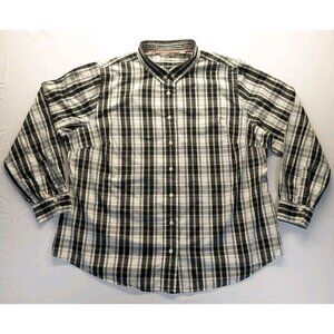 Liz Claiborne Cotton Black White Plaid Button Up Long Sleeve Womens Top XXL